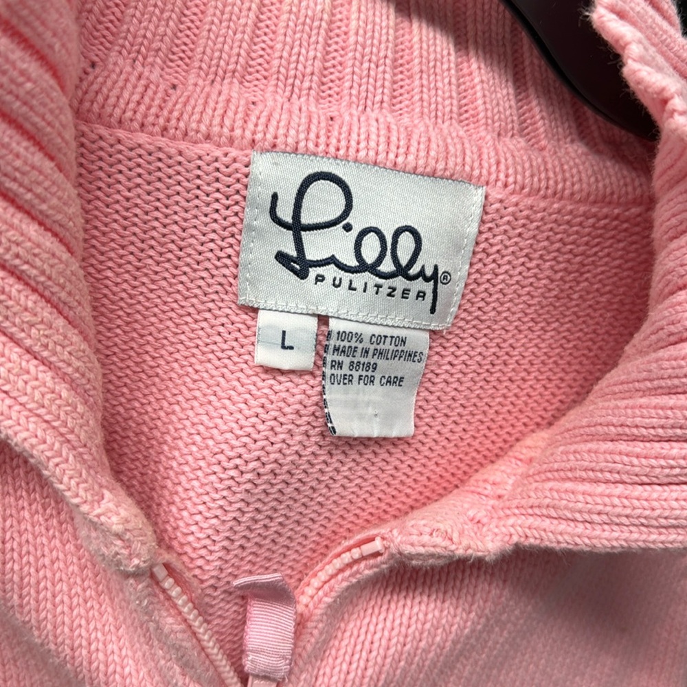 Lilly Pulitzer Vintage Soft Pink Zip Knit 100% Cotton Sweater. Women’s Large. - Picture 2 of 5